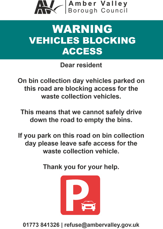 Image warning of vehicles blocking access for Bin lorries