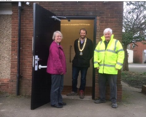 The Picture shows the Chairman Councillor David Jowett (Centre), Council Leader Councillor Chris Emmas-Williams (right) and Councillor Celia Cox (left) opening the facility prior to the monthly litter pick.